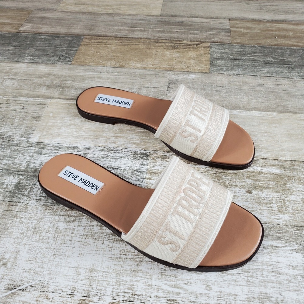 Steve Madden Knox Womens Sandals Sz 6 Gold Multi Open Toe Slip On Flat Slide